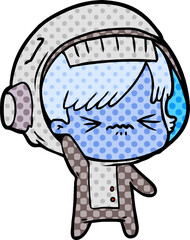 Obraz premium angry cartoon space girl waving