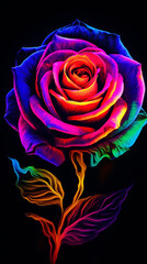 vivid fluorescent neon colors, delicate intricately detailed rose, psychedelic art style, smooth strokes created with Generative Ai