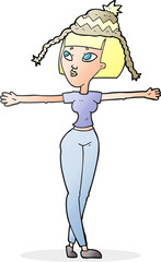 freehand drawn cartoon woman wearing hat