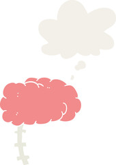 cartoon brain with thought bubble in retro style