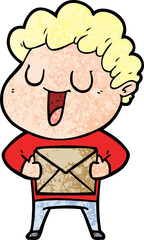 laughing cartoon man with parcel