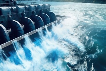 Top View Hydroelectric Dam, Blue Industrial Banner Concept