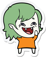 sticker of a cartoon laughing vampire girl
