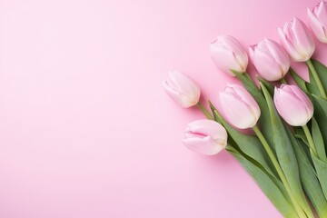Top View Of Pink Tulip Flowers On A Pink Background