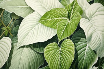 Vintage Illustration Of Green Plants With Textured Details