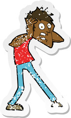retro distressed sticker of a cartoon man panicking
