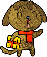 cute cartoon dog with christmas present