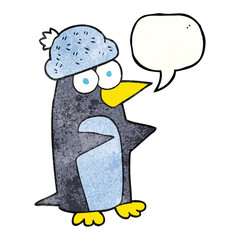 freehand speech bubble textured cartoon penguin