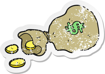 retro distressed sticker of a cartoon bag of money