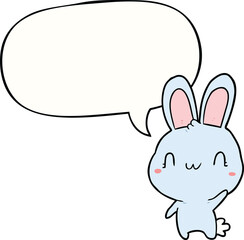 cute cartoon rabbit waving with speech bubble
