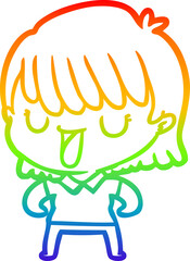 rainbow gradient line drawing of a cartoon woman