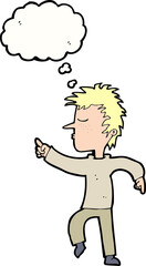 cartoon man pointing with thought bubble