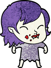 cartoon vampire girl with blood on cheek