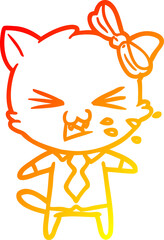 warm gradient line drawing of a cartoon cat
