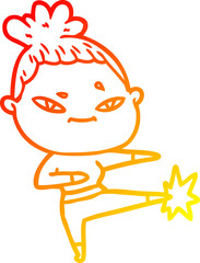 warm gradient line drawing of a cartoon woman