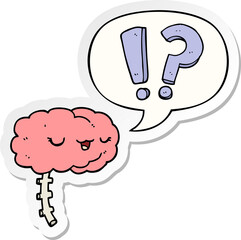 cartoon curious brain with speech bubble sticker