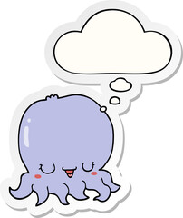 cartoon jellyfish with thought bubble as a printed sticker