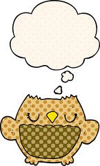 cartoon owl with thought bubble in comic book style