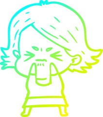 cold gradient line drawing of a cartoon angry woman