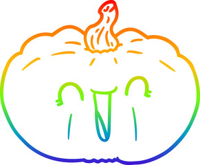 rainbow gradient line drawing of a cartoon pumpkin