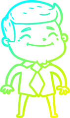 cold gradient line drawing of a happy cartoon businessman