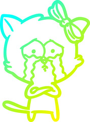 cold gradient line drawing of a cartoon cat