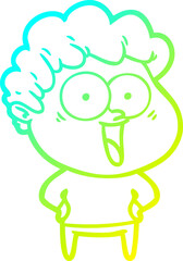 cold gradient line drawing of a cartoon happy man