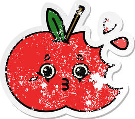 distressed sticker of a cute cartoon red apple