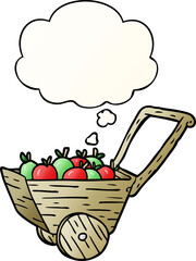 cartoon apple cart with thought bubble in smooth gradient style