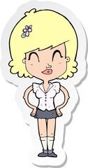 sticker of a cartoon happy woman