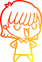 warm gradient line drawing of a cartoon woman