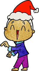 hand drawn textured cartoon of a happy old lady wearing santa hat