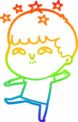 rainbow gradient line drawing of a cartoon amazed boy