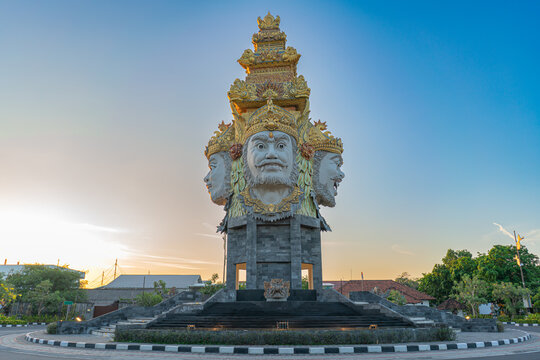 The splendor of the 26 meter tall Catur Muka statue which has become the icon of the Bali Maritime Tourism Hub at Benoa Harbor, Bali Indonesia