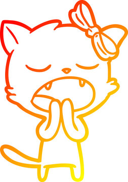 recommend clip art: warm gradient line drawing of a cartoon yawning cat