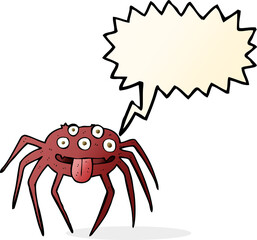 cartoon gross halloween spider with speech bubble