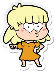 sticker of a cartoon whistling girl