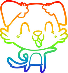 rainbow gradient line drawing of a laughing cartoon dog