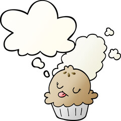 cute cartoon pie with thought bubble in smooth gradient style