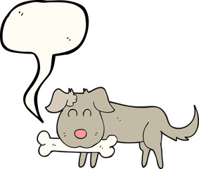 freehand drawn speech bubble cartoon dog with bone