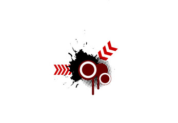 red circles shape with black splatter splash and halftone on white background