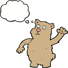 cartoon waving bear with thought bubble