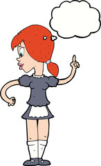 cartoon waitress calling order with thought bubble