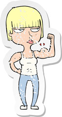 retro distressed sticker of a cartoon gym woman