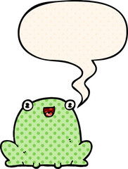 cute cartoon frog with speech bubble in comic book style