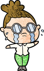 cartoon crying woman wearing spectacles