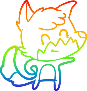 recommend clip art: rainbow gradient line drawing of a cartoon friendly fox