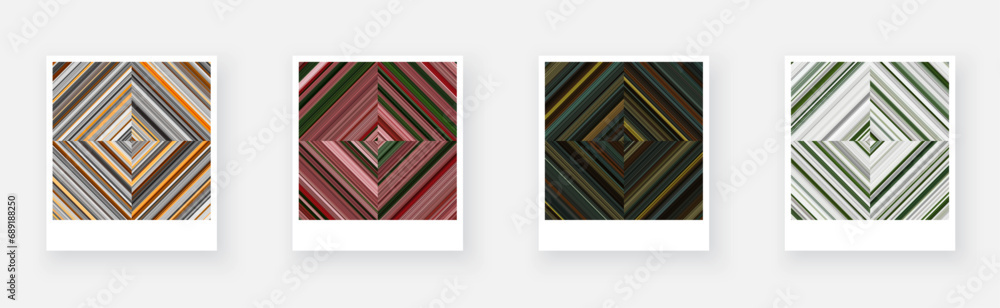 Poster variants of paper card with square checkered striped geometric patterns.