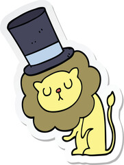 sticker of a cute cartoon lion wearing top hat