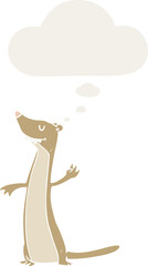 cartoon weasel with thought bubble in retro style